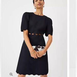 Ann Taylor Loft Scallop Cutout Mini Linen Blend Dress